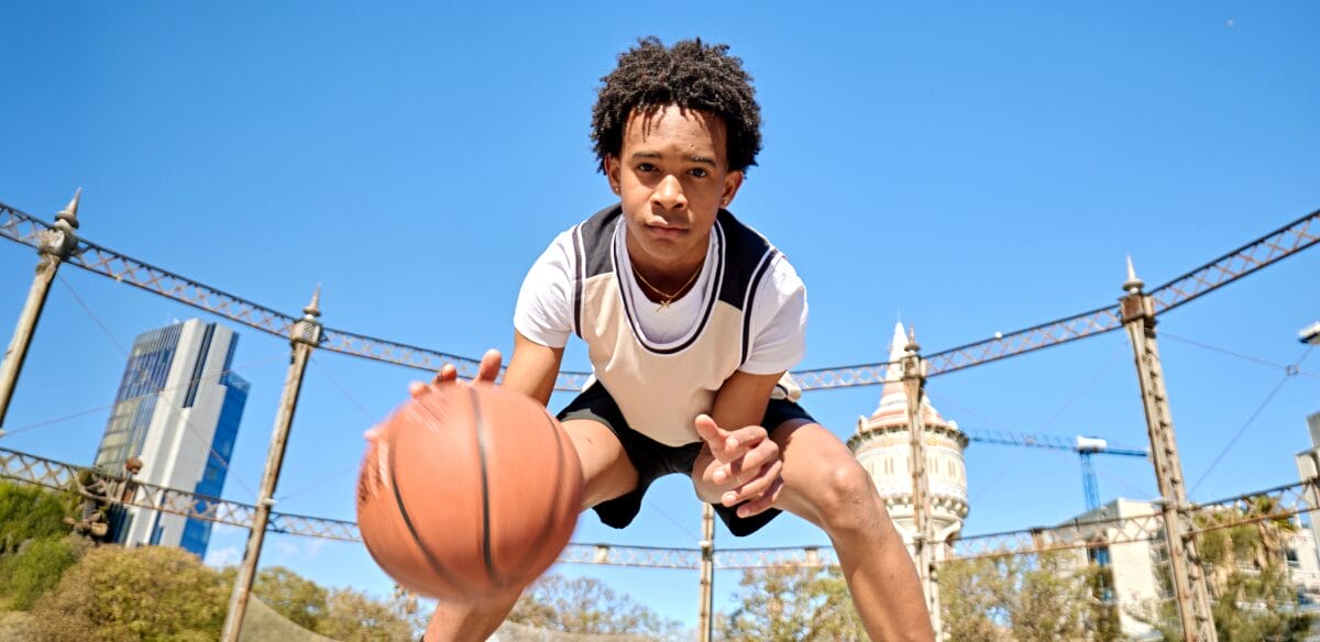 Stuent with a basket ball