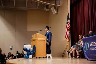 Student talking at his graduation