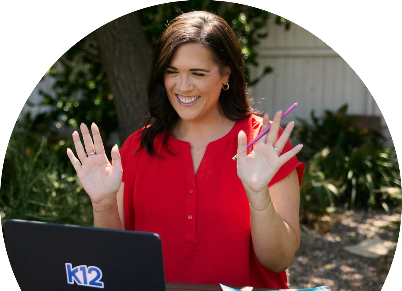 Teacher working with her laptop at home