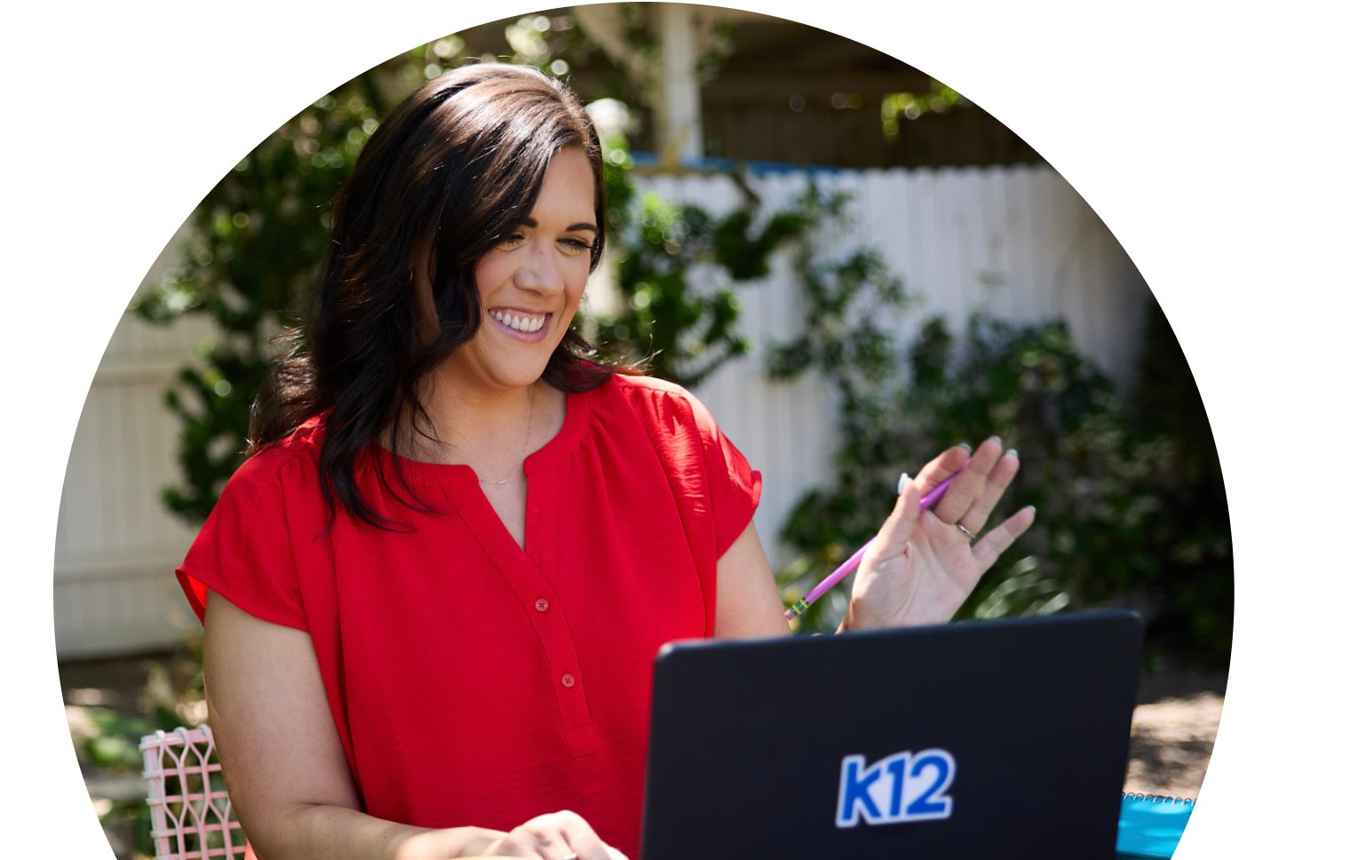 Teacher working with her laptop at home