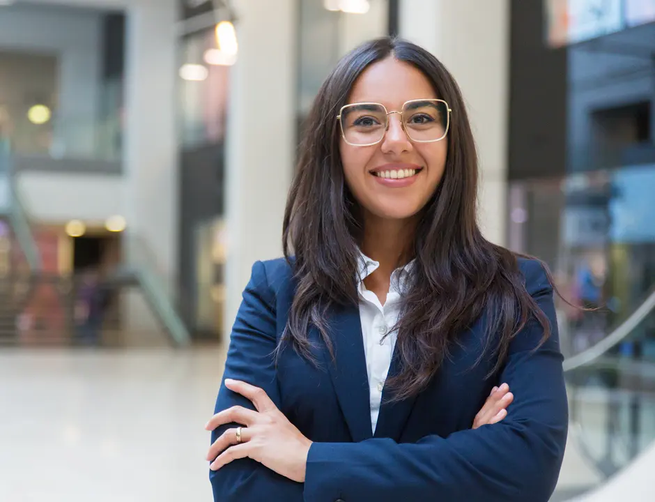 Business student wearing a black suit