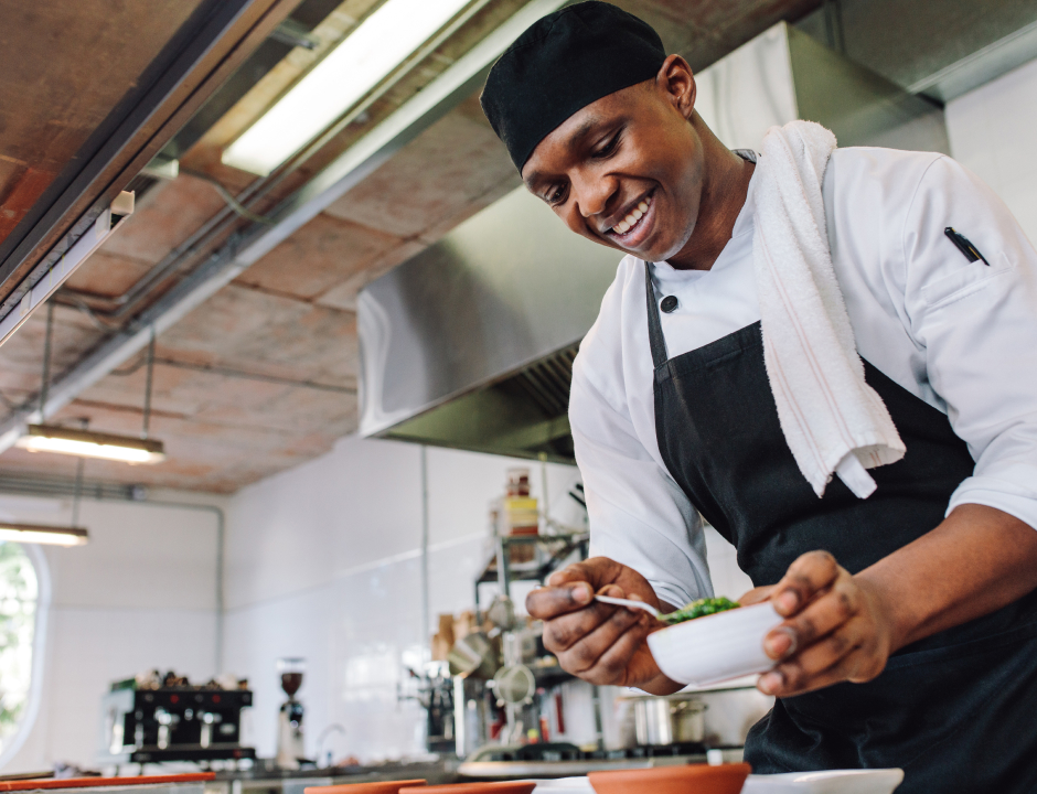 Culinary arts student working